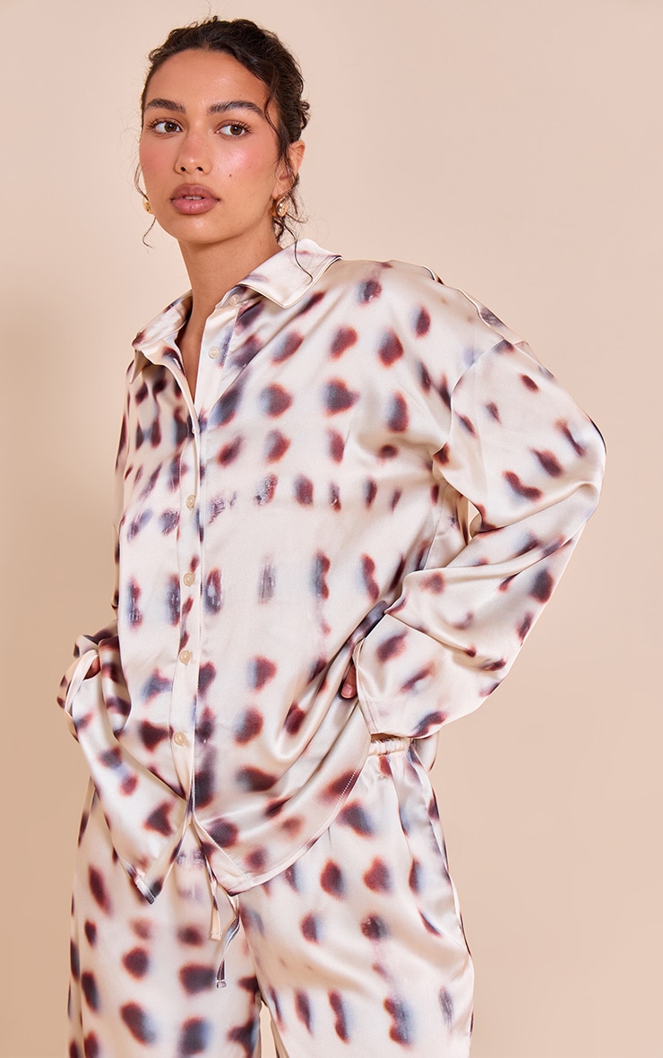 Cream Shell Printed Satin Shirt image 1