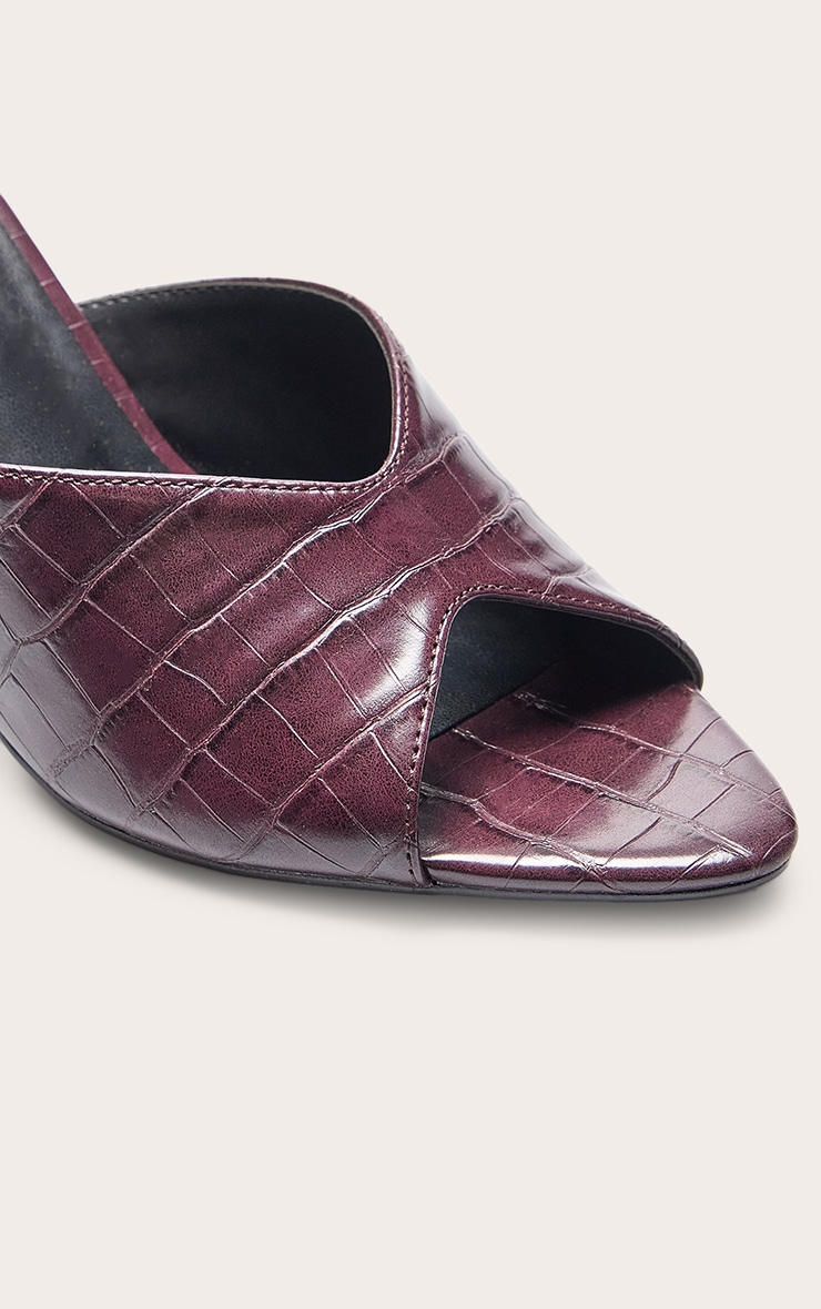 Plum Croc PU Heeled Mules image 5