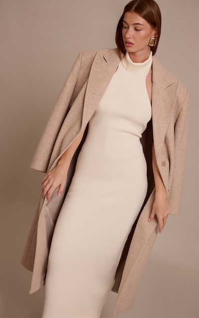 Cream Compact Knit Halterneck Maxi Dress