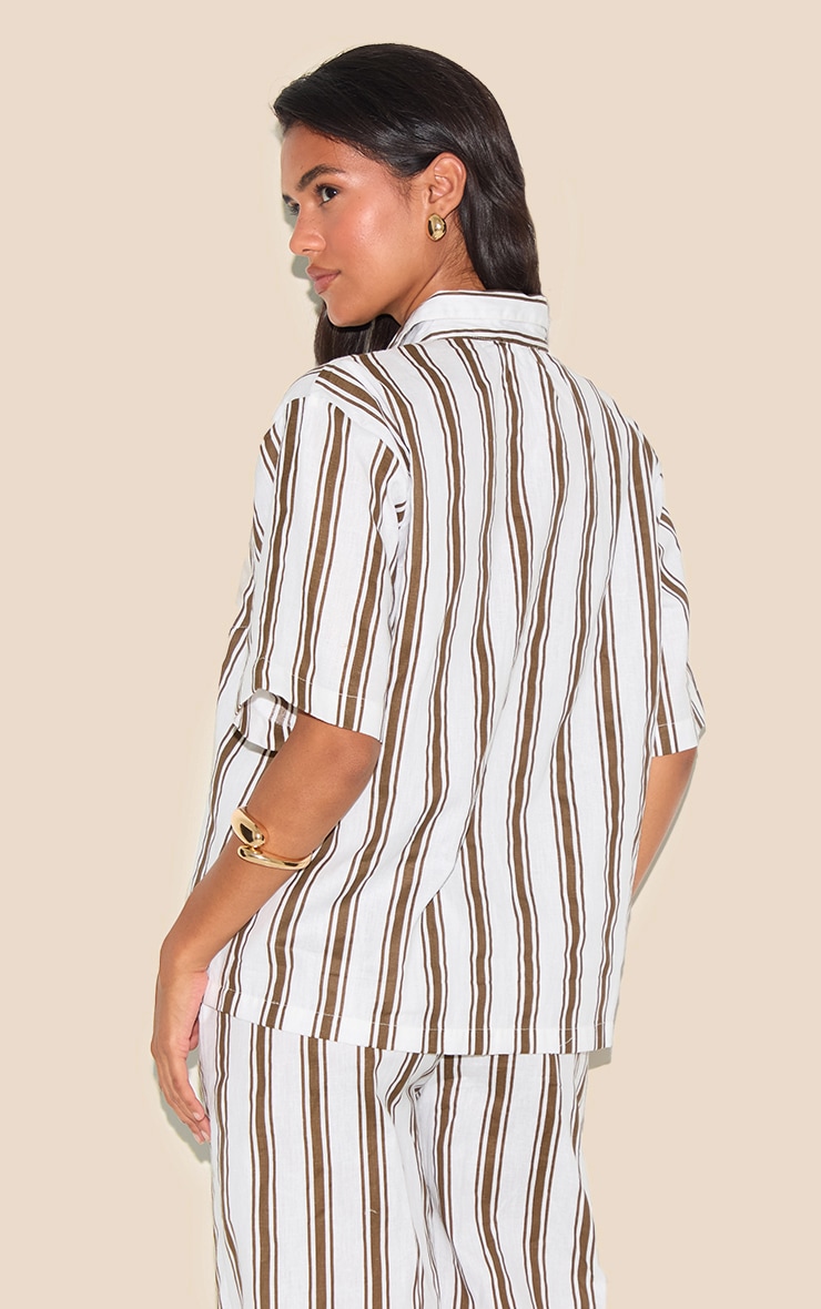 Chemise oversize beige à rayures image 2