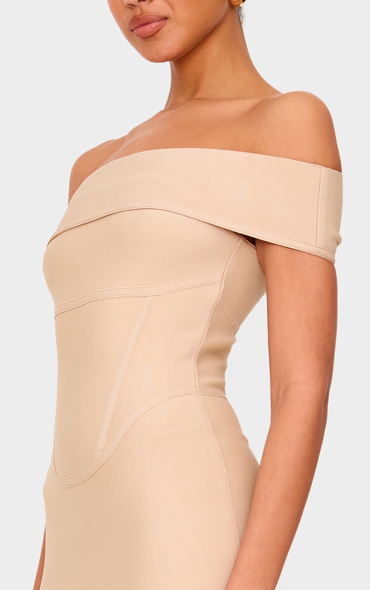 Beige Bandage Corset Detail Off The Shoulder Mini Dress image 4