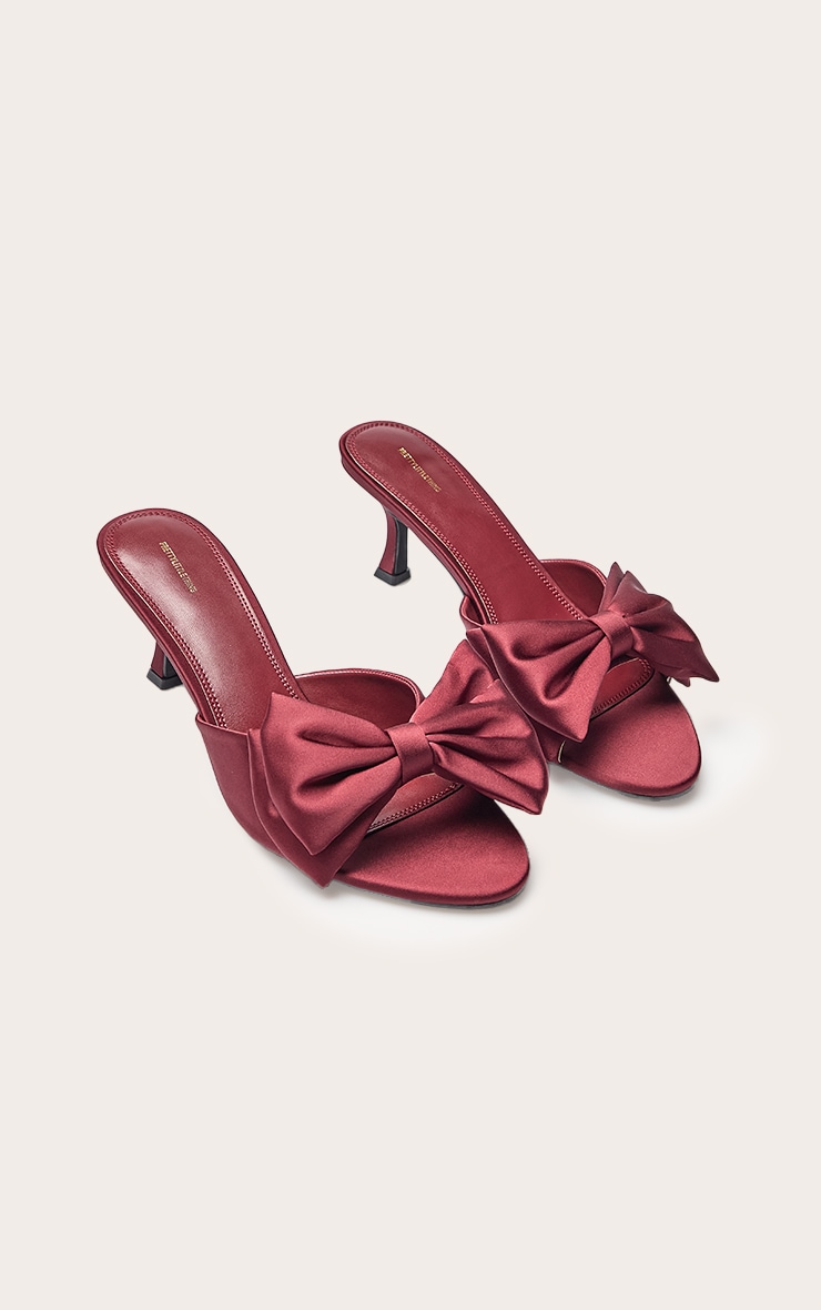 Burgundy Satin Bow Detail Heeled Mule image 3