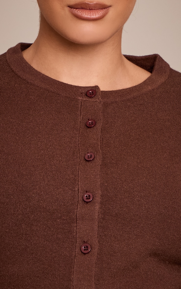 Plus Chocolate Button Down Long Sleeve Knitted Top image 4