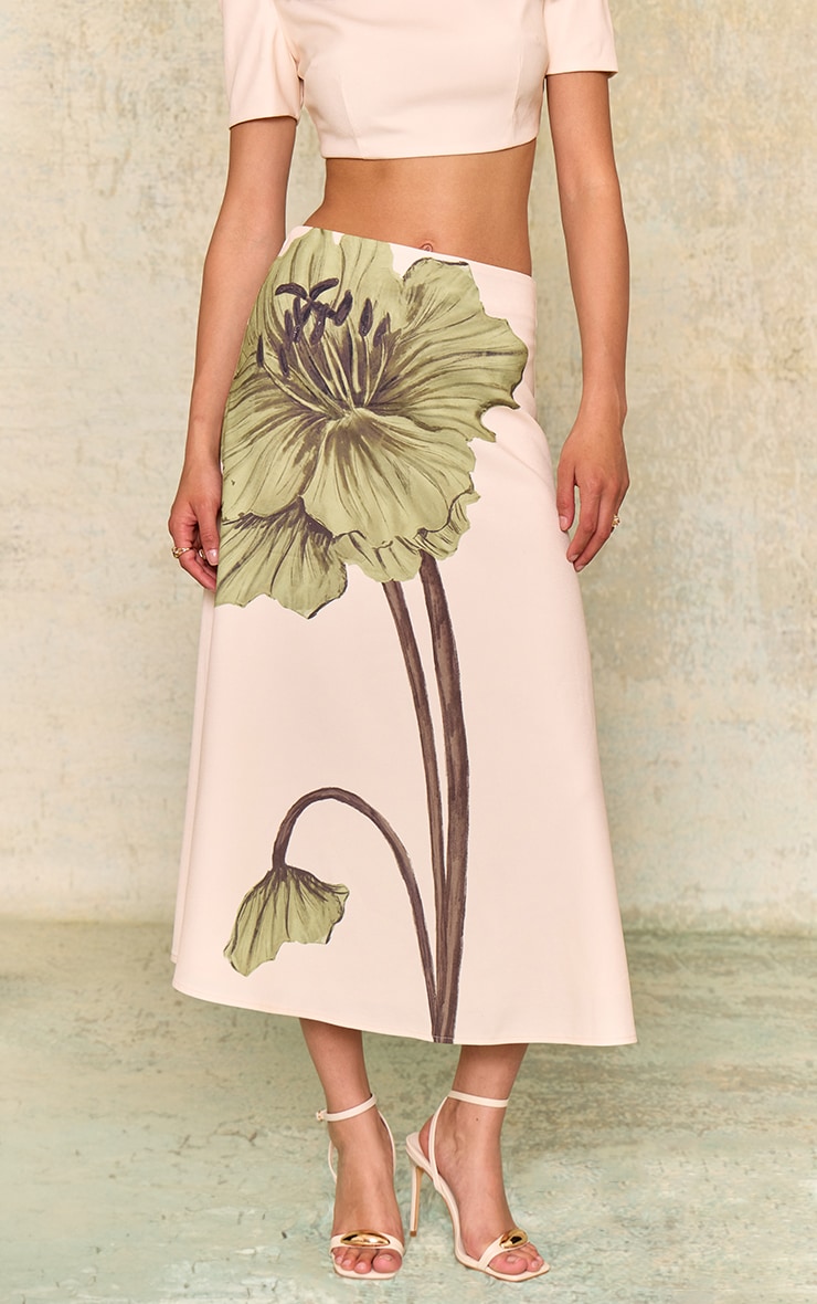 Ecru Floral Printed Midaxi Skirt image 2