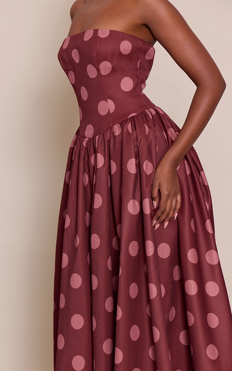 Blush Polka Dot Woven Bandeau Ruched Skater Midaxi Dress image 4