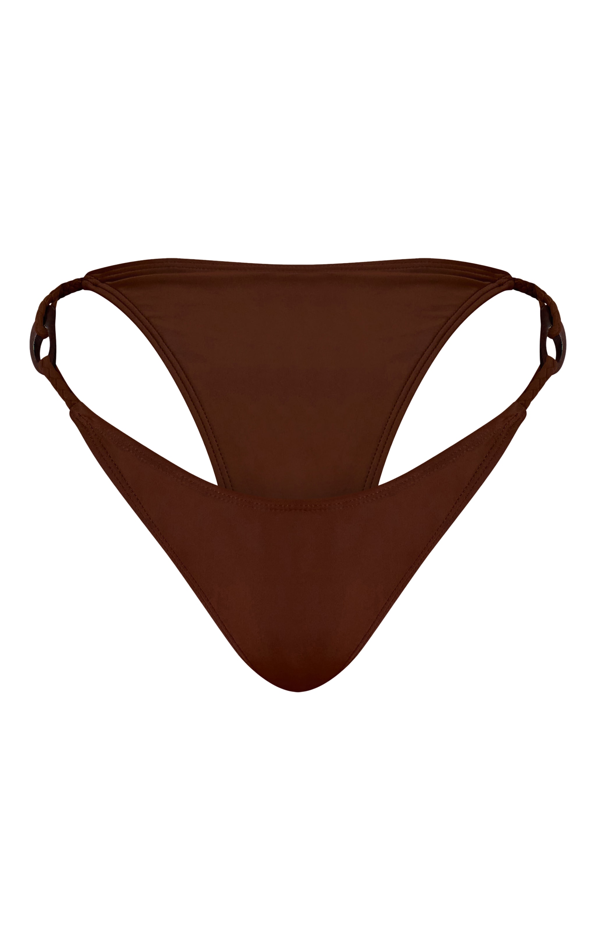 Chocolate Plaited Wood Ring Detail Tanga Bikini Bottoms image 5