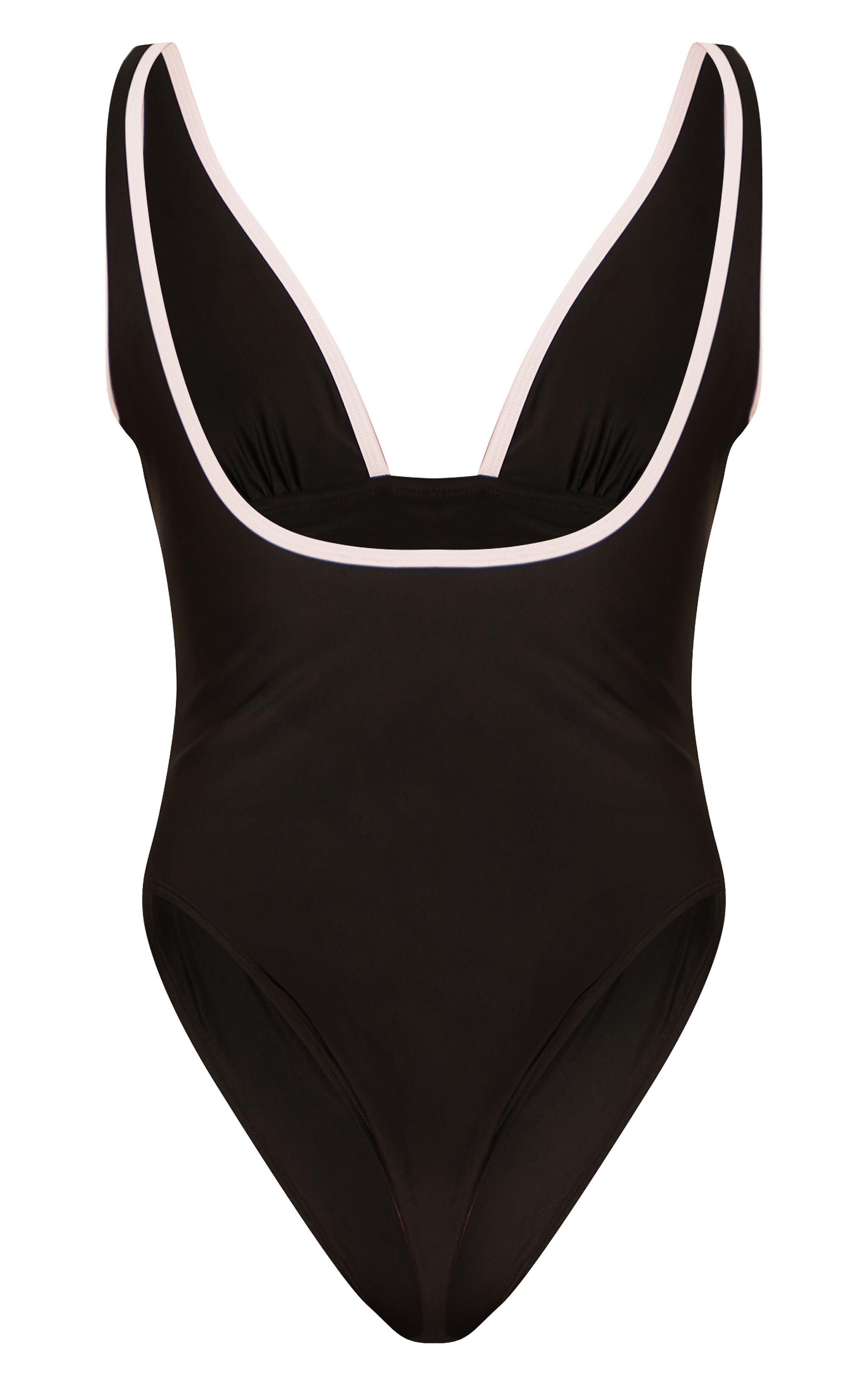 Maillot de bain noir froncé à décolleté et lisérés contrastants image 6