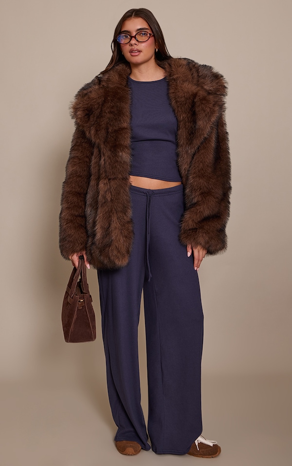 Navy Soft Touch Tie Waist Casual Trousers