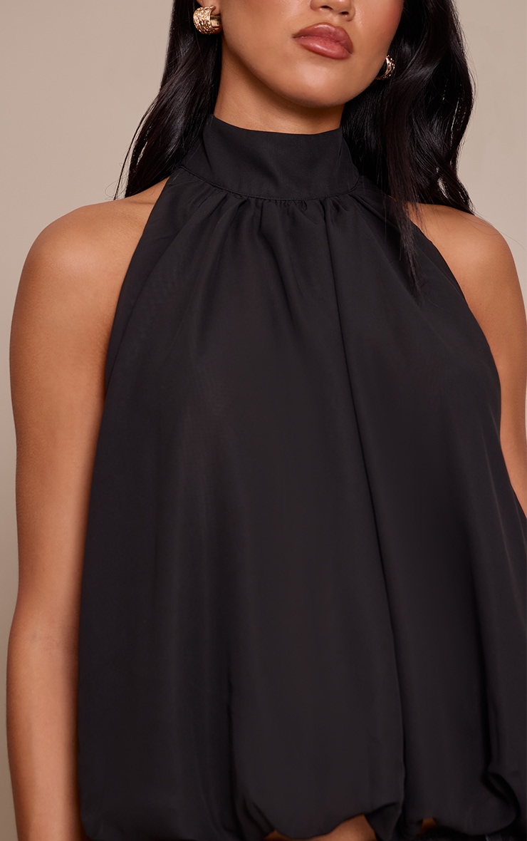 Black Chiffon Bubble Hem Top image 4
