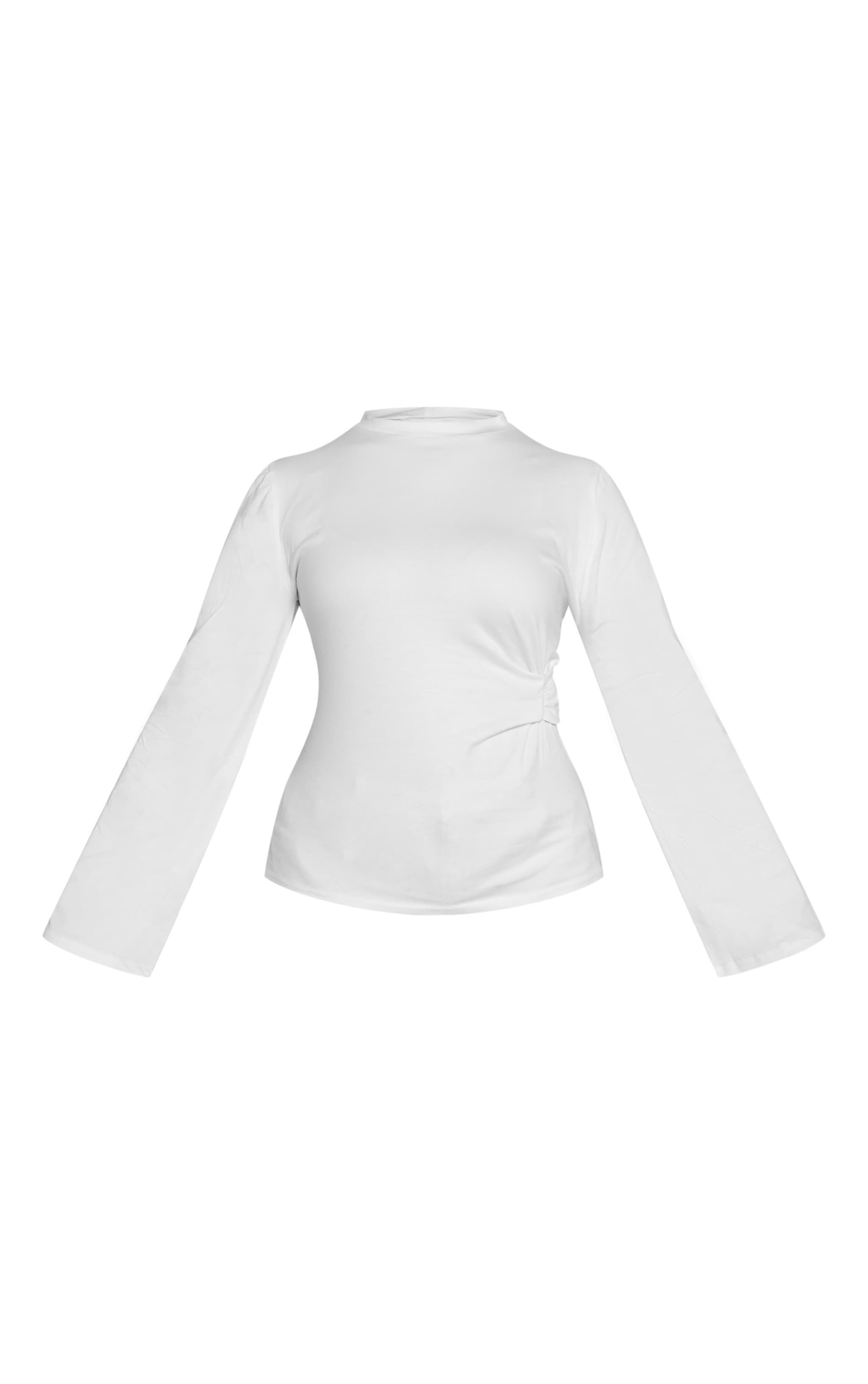 Plus White Cotton Side Detail Long Sleeve T-shirt image 5