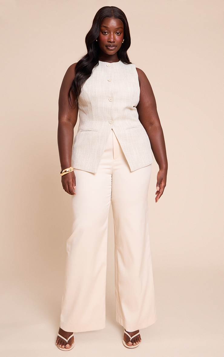 Plus Beige Button Up Sleeveless Waistcoat image 3