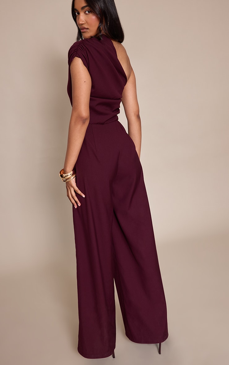 PLT Label Plum Asymmetric Ruched Wide Leg Jumpsuit image 2