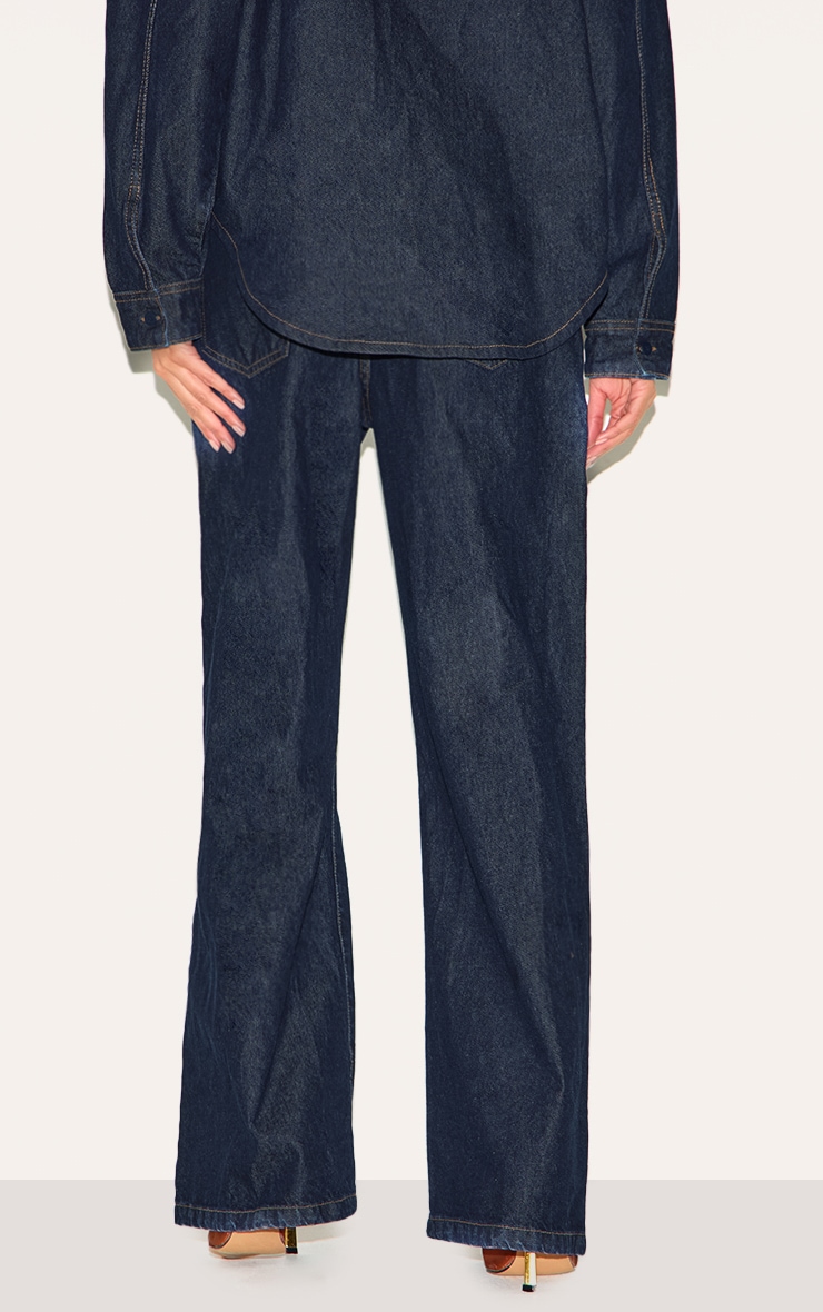 Dark Indigo Low Rise Tie Waistband Wide Leg Jeans image 4