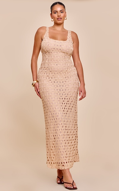Plus Stone Floral Textured Scoop Neck Maxi Dress