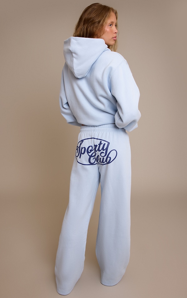 Light Blue Sports Club Cotton Fleece Straight Leg Sweatpants