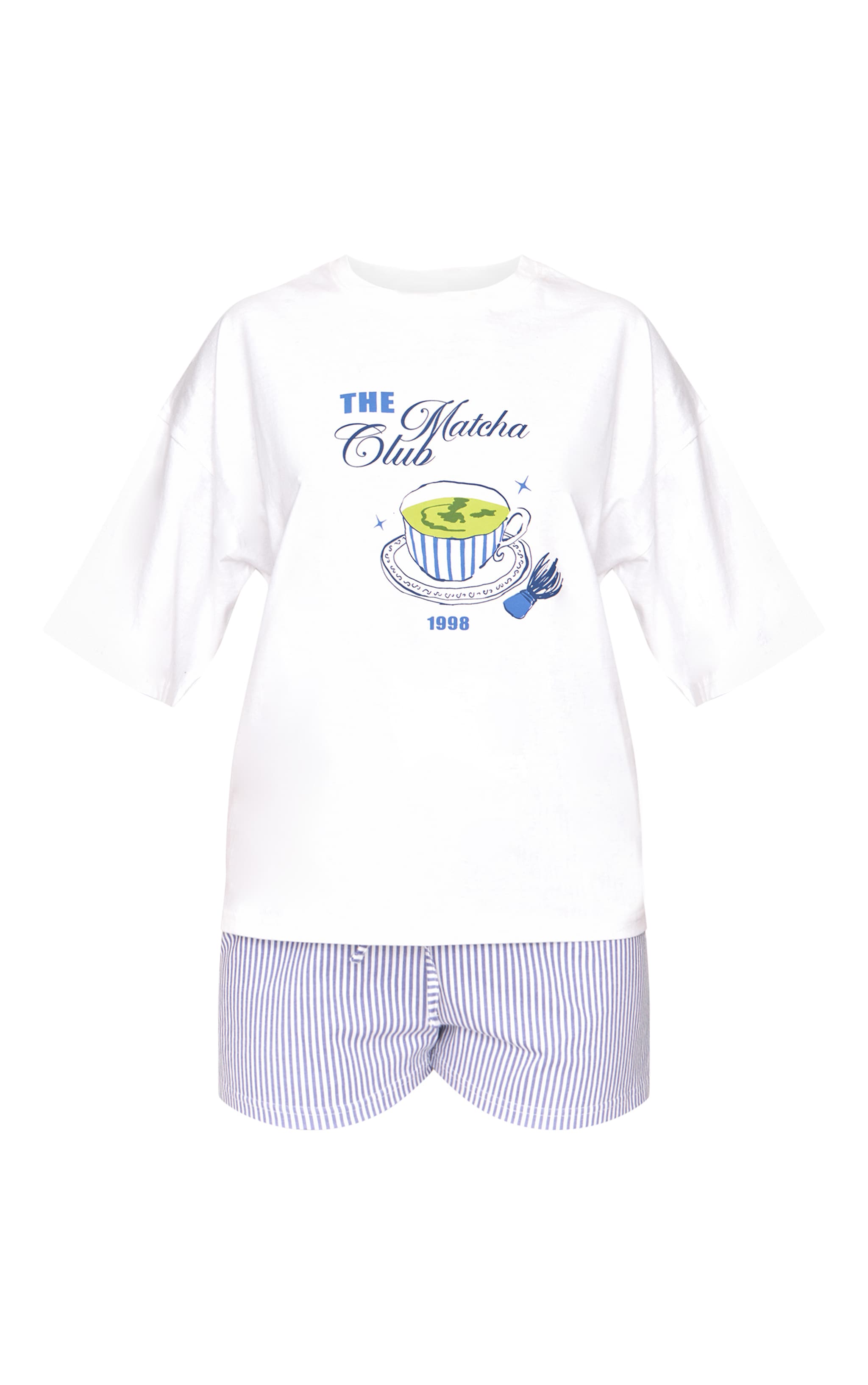 White Matcha Print Oversized Tee PJ Set image 5