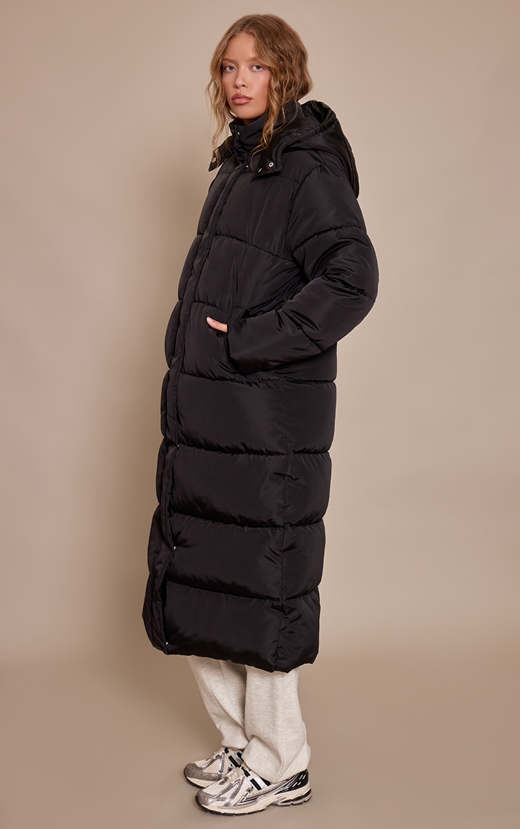 Black Longline Puffer Coat image 3