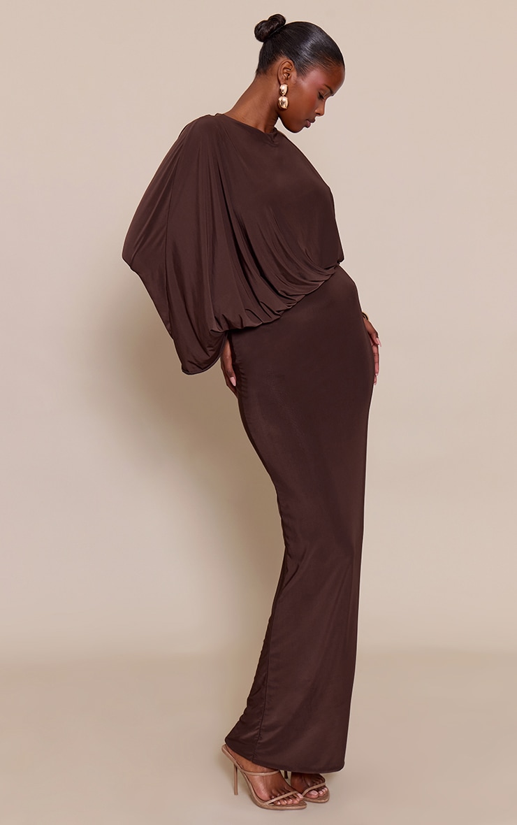 Chocolate Slinky Asymmetric Slouchy Maxi Dress image 3