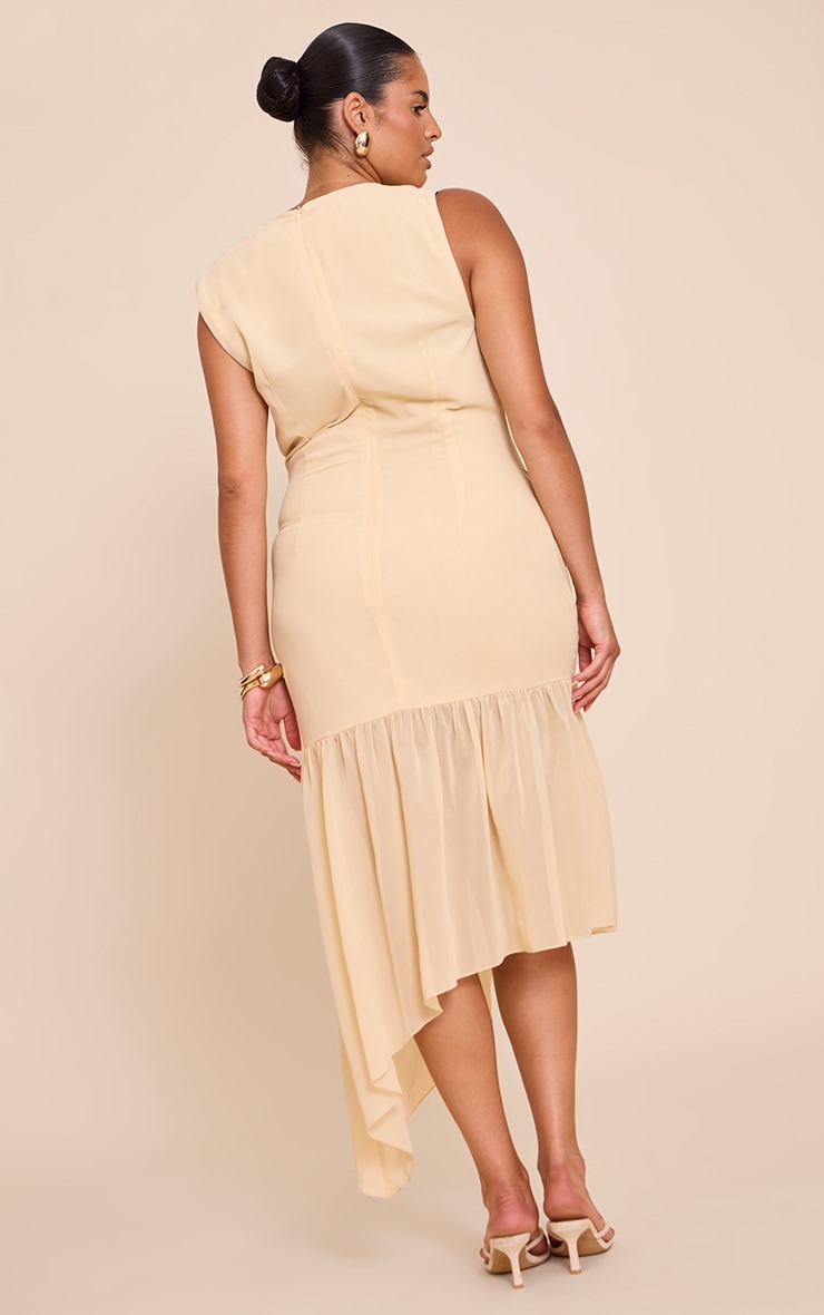 Plus Butter Cream Chiffon Drape Asymmetric Dress | Plus Size
