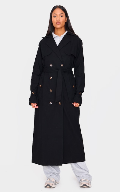 Tall Black Panel Detail Belted Trench Coat