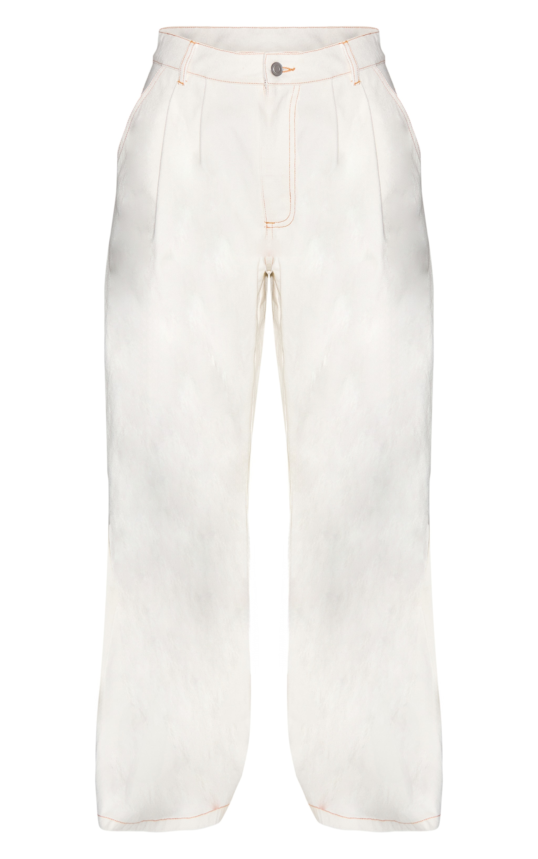 Ecru Pleated Wide Leg Jeans image 5