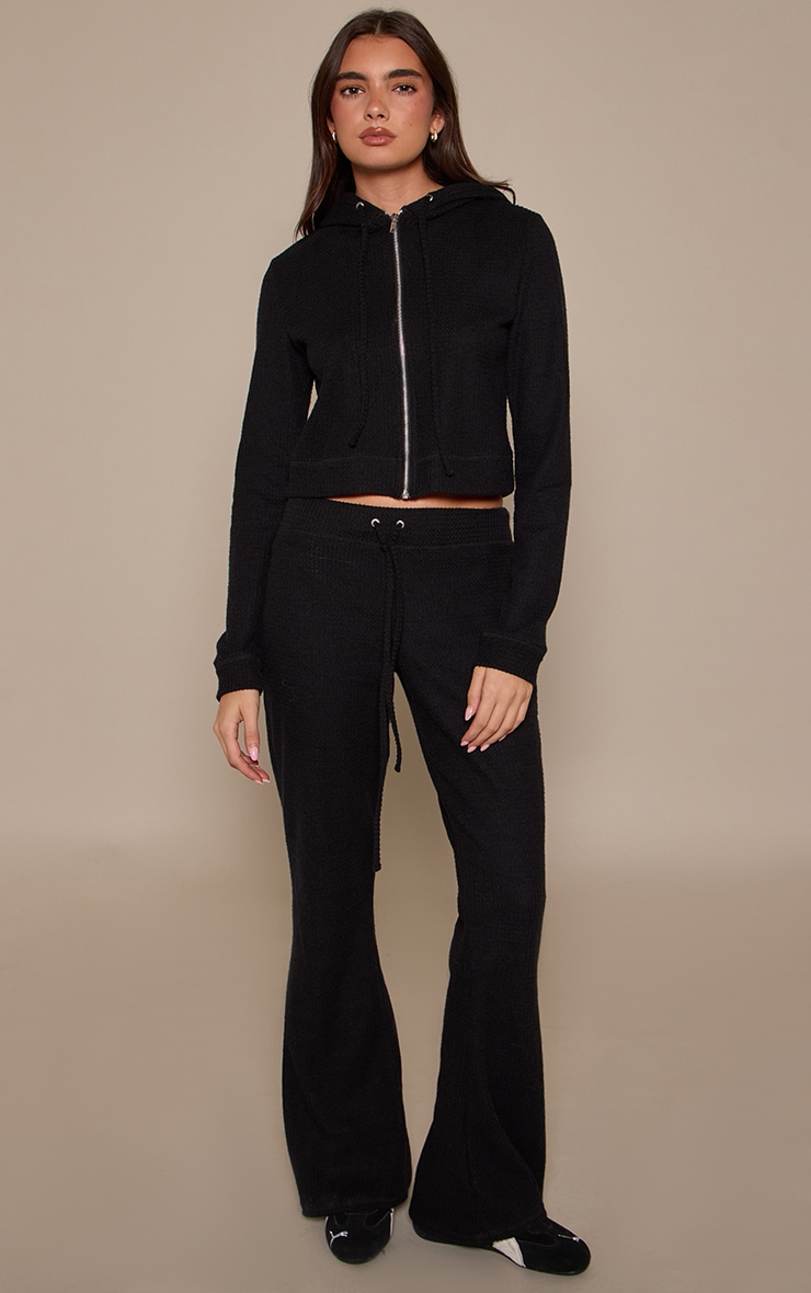 Black Brushed Waffle Rib Zip Up Top image 3