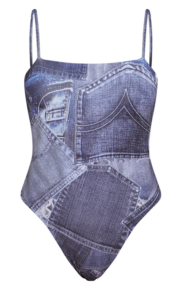 Blue Denim Print Swimsuit PrettyLittleThing USA