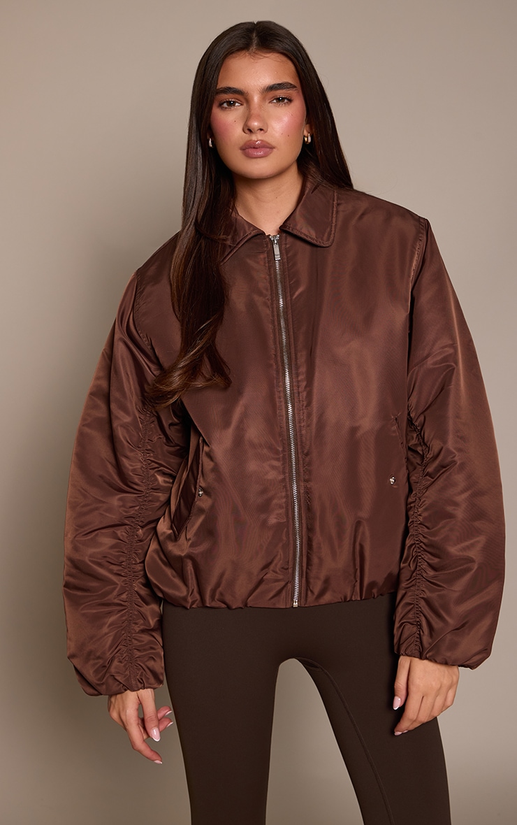 Chocolate Oversized Cocoon Sleeve Bomber Jacket