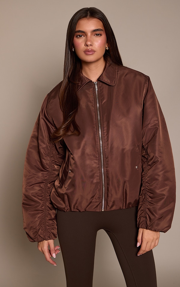Chocolate Oversized Cocoon Sleeve Bomber Jacket