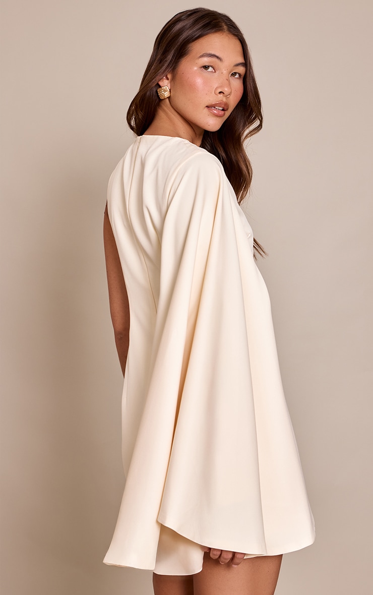 Cream Asymmetric Cape Mini Dress image 2