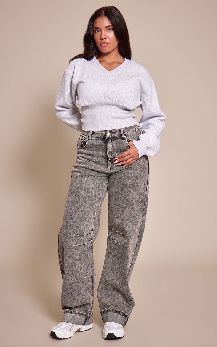 Shape Grey V Neck Cinched Waist Sweatshirt image 3