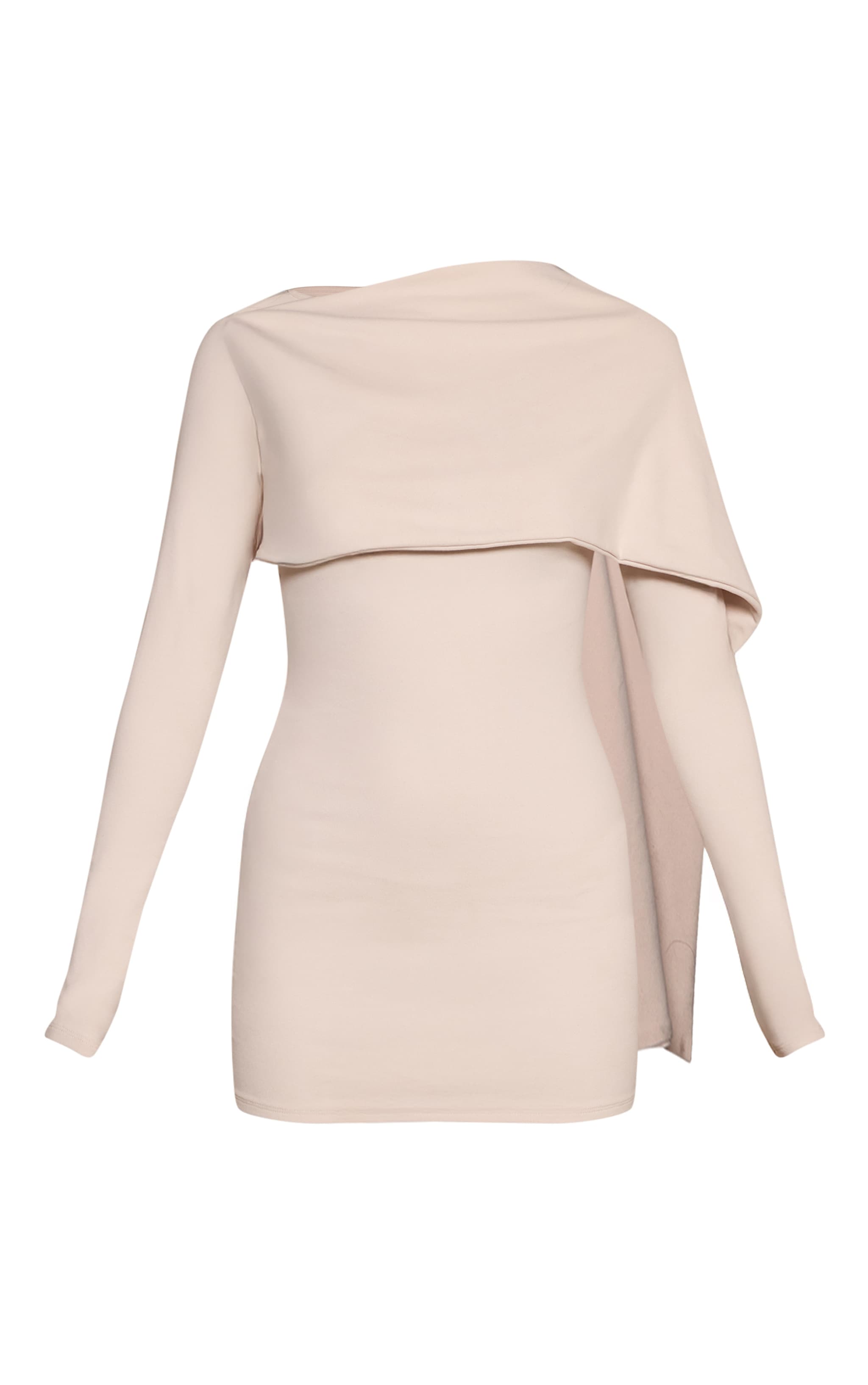 Cream Brushed Rib Trim Long Sleeve Detail Bodycon Dress image 5