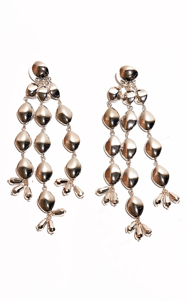 Silver Oval Statement Drop Earrings image 2
