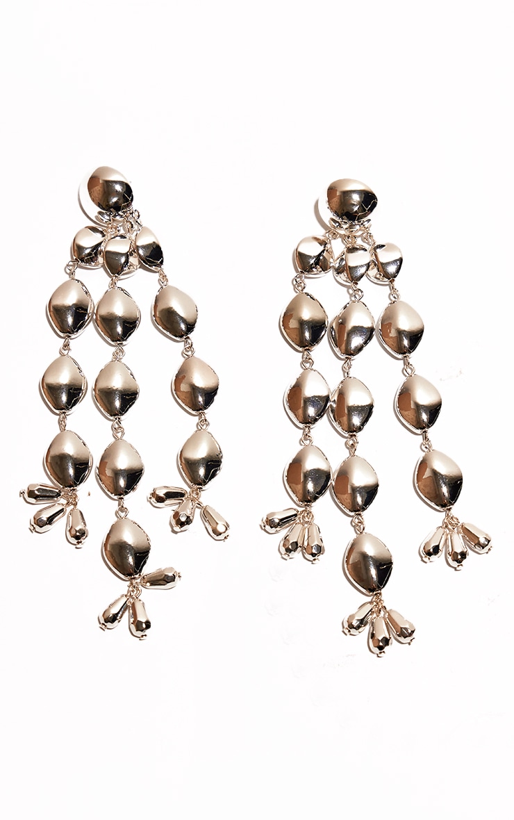 Silver Oval Statement Drop Earrings image 2