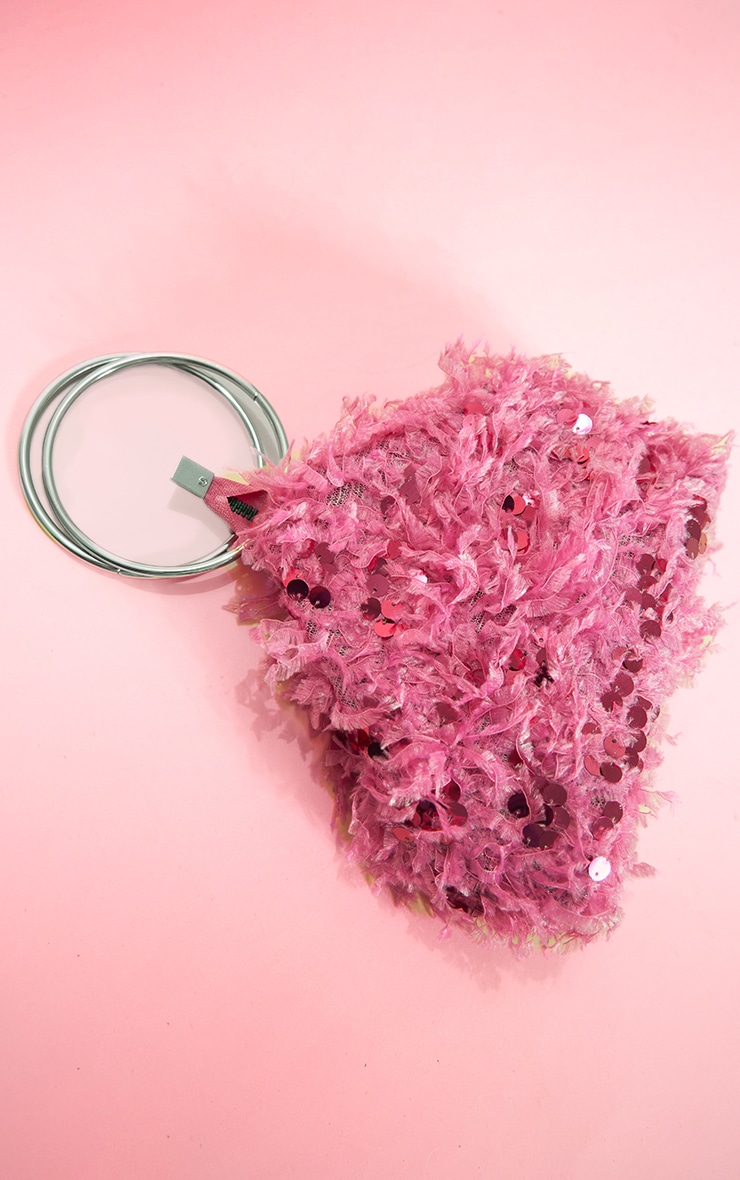 Bright Pink Fluffy Sequin Round Handle Grab Bag image 2