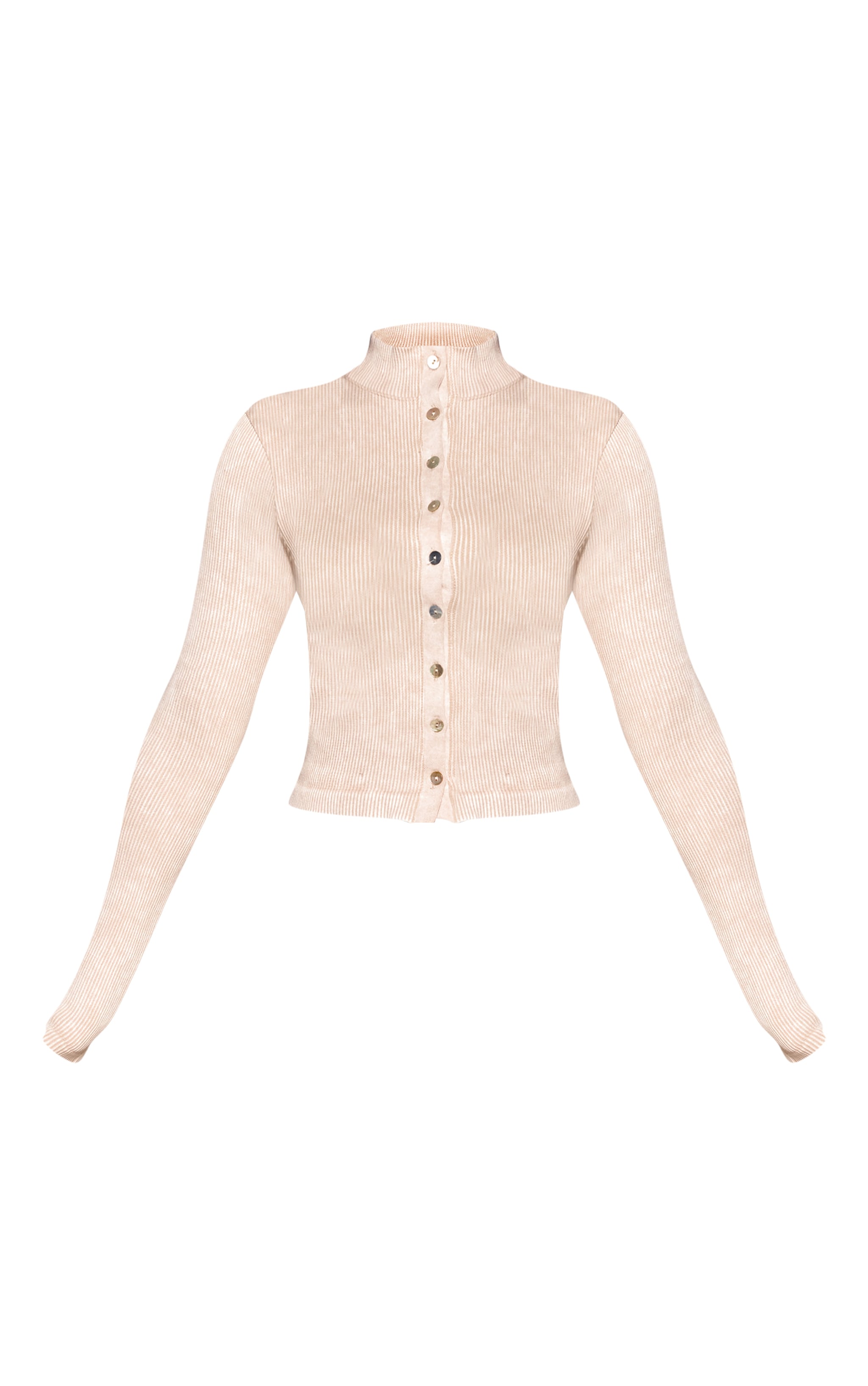Petite Cream Button Up Snatched Rib Top image 5