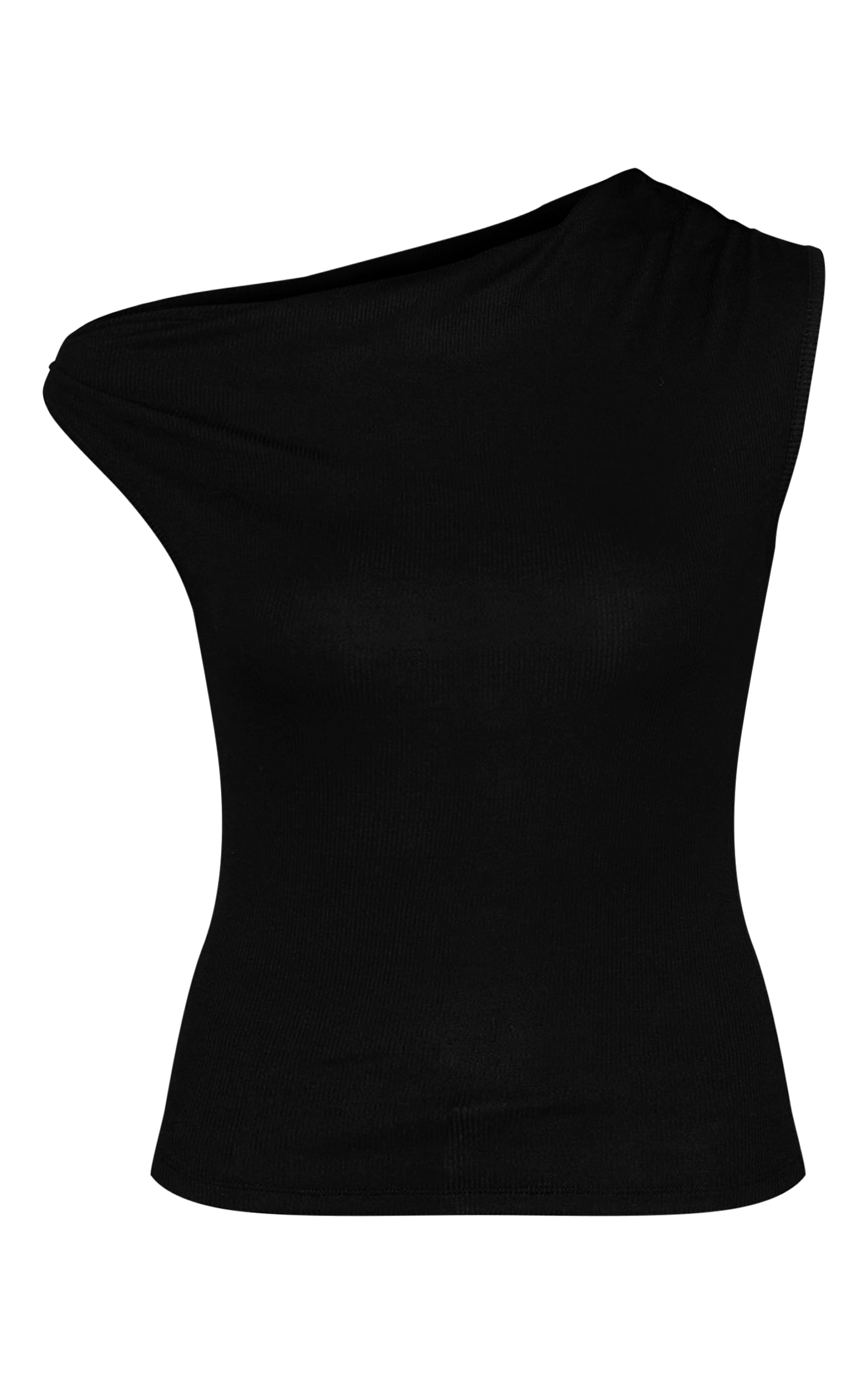 Black Soft Rib Asymmetric Drape Detail Sleeveless Top image 5