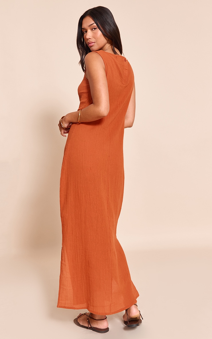 Robe longue en étamine orange brûlé sans manches image 2