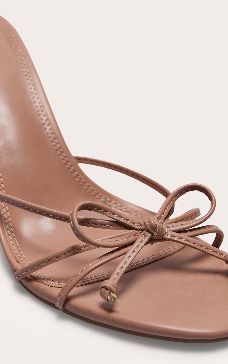 Nude PU Round Toe Bow Detail Mid Stiletto Heeled Mules image 4