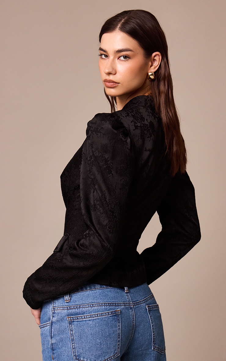 Black Lace High Neck Puff Sleeve Jacket image 2