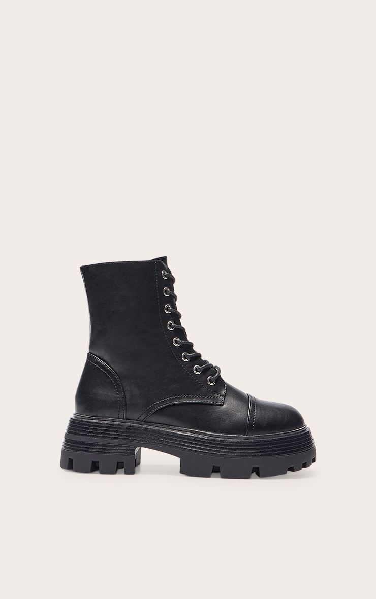 Black Lace Up Chunky Sole Hiker Boots image 2