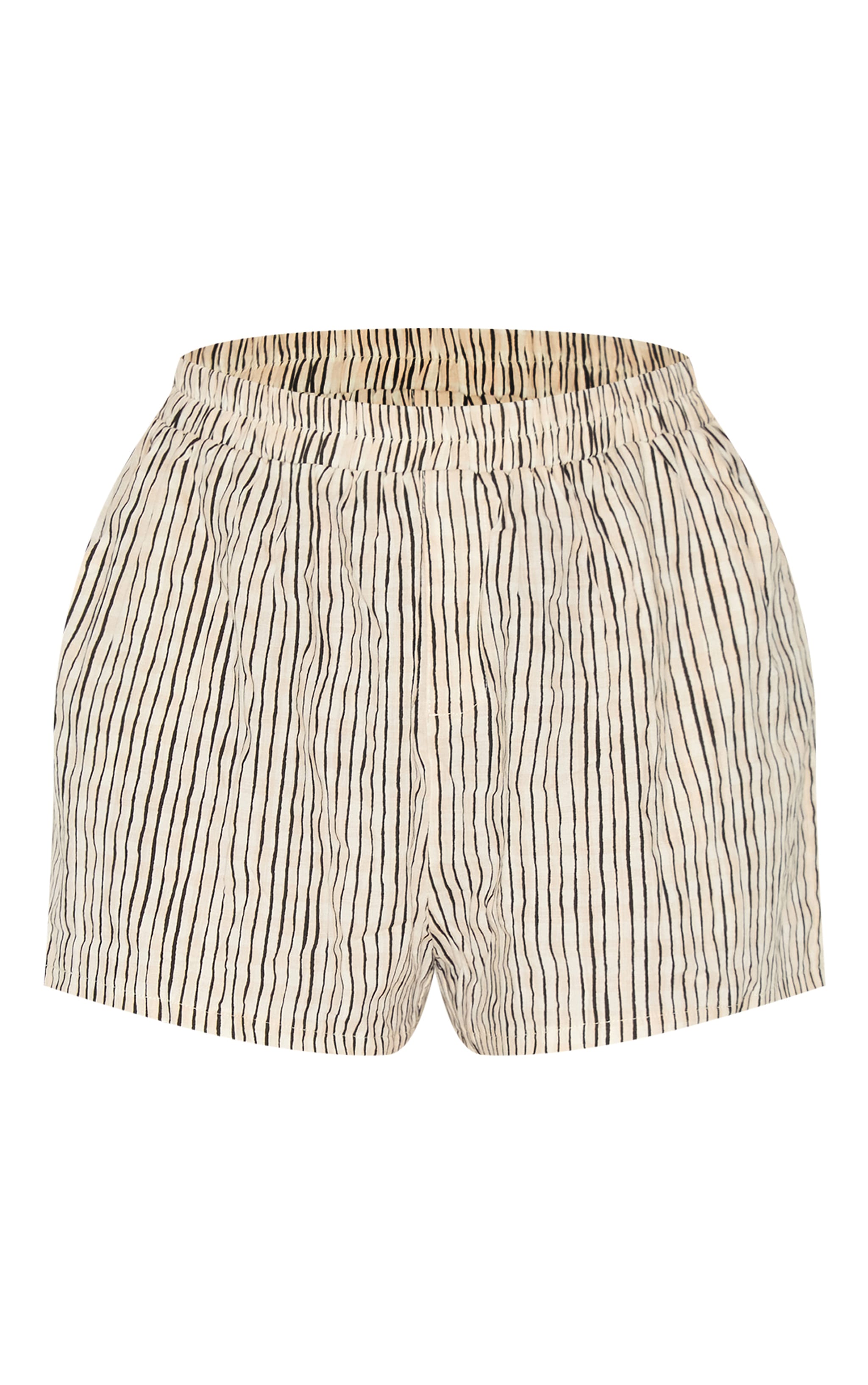 Plus Black Striped Linen Floaty Shorts image 6