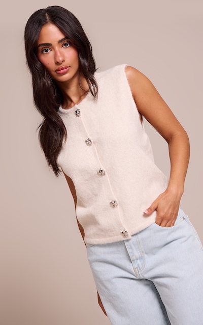 Petite Cream Button Up Knitted Vest