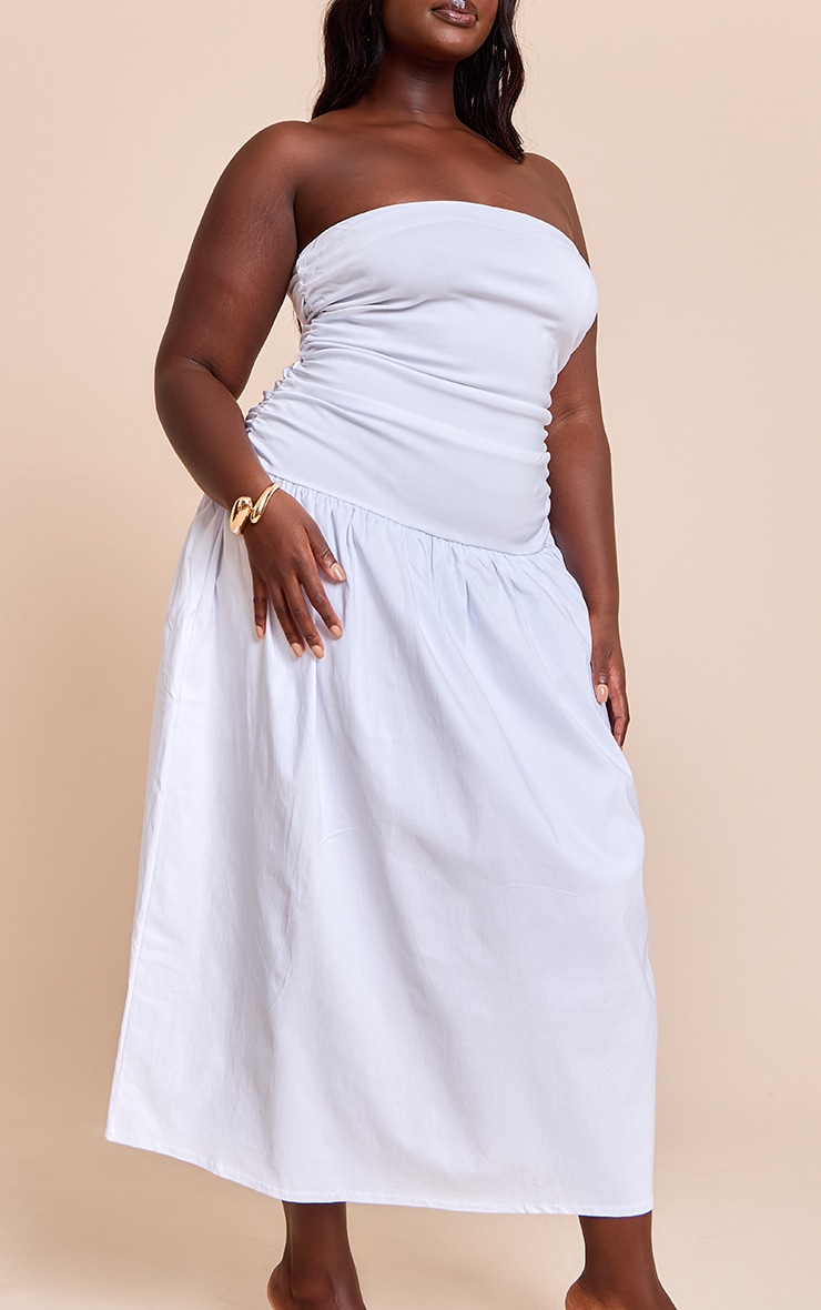 Plus White Stretch Woven Bandeau Ruched Maxi Dress image 3