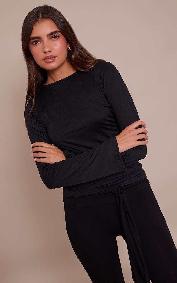 Black Soft Jersey Flared Long Sleeve Top  image 1