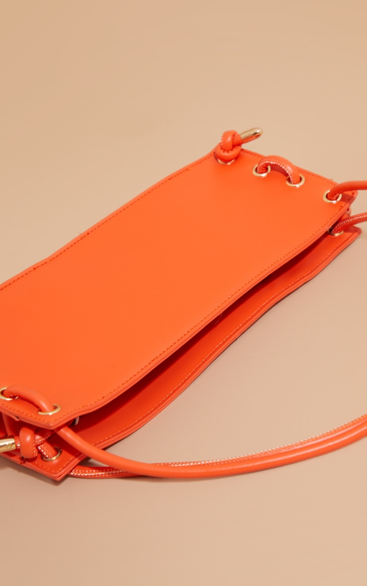 Orange Lace Up Detail Rectangular Shoulder Bag image 4