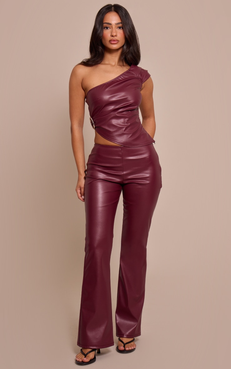 Petite Wine Faux Leather Asymmetric Ring Detail Top image 3