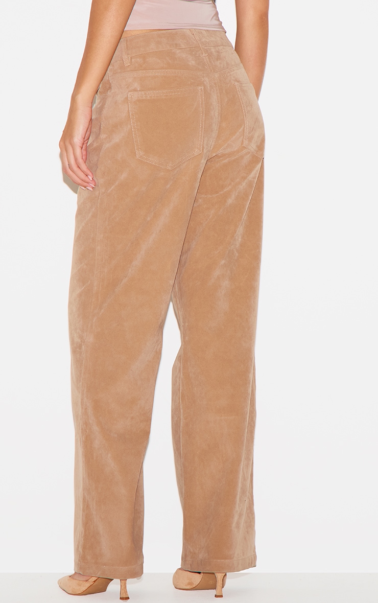 Sand Faux Suede Mid Rise Straight Leg Pants image 3