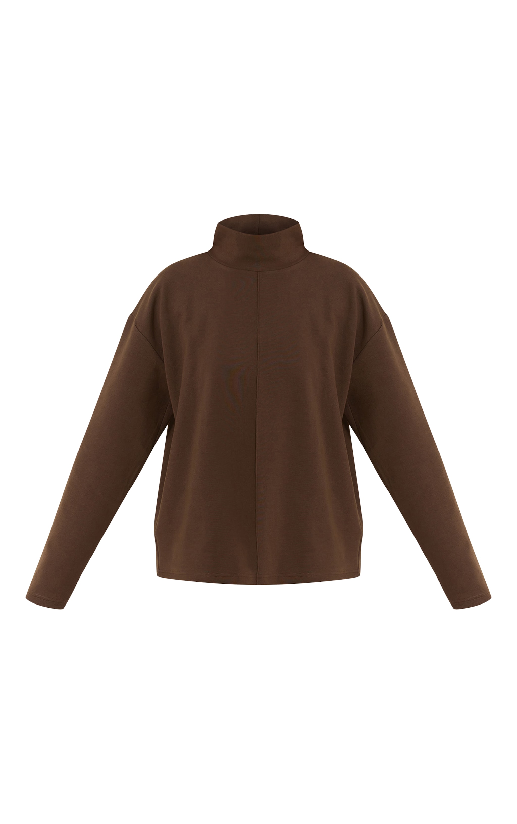 Sweat tissé chocolat à col entonnoir et lisérés surjetés image 5