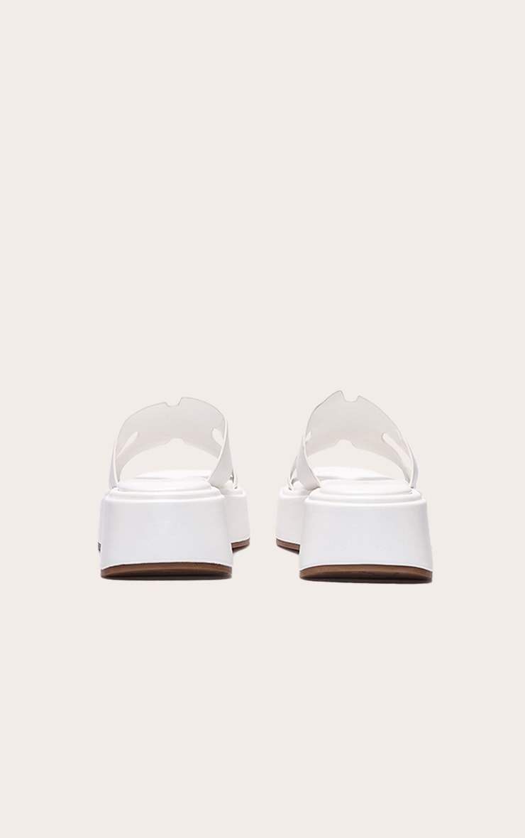 White Pu Strap Round Toe Flatform Sandals image 3